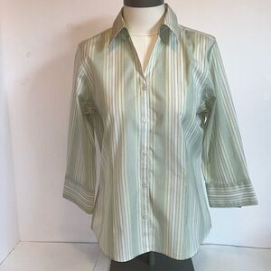 Eddie Bauer Green Multi Stripe 3/4 Sleeve Cotton Blouse Women’s Medium